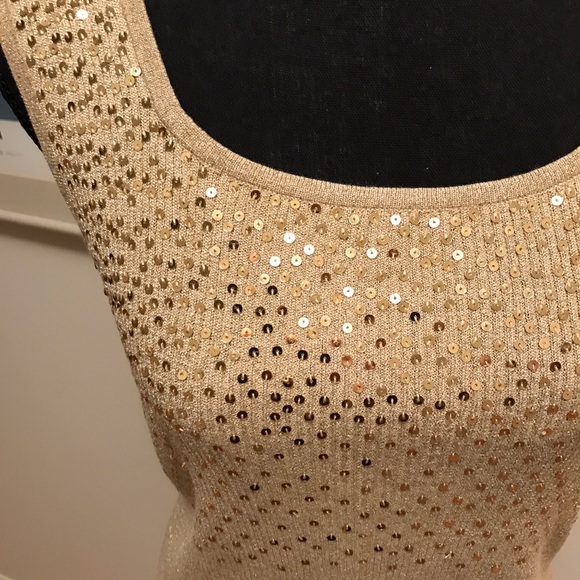 Once Again gold metallic tank top w/ gold sequins - Picture 2 of 8